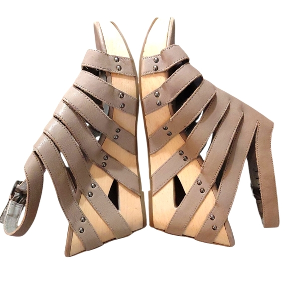 Eileen Fisher Lotus Strappy Leather Cut Out Wedge Sandals Size 8 - Picture 2 of 11